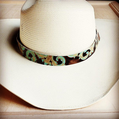 Tulah Turquoise Floral Embossed Leather Hat Band