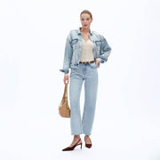 Mari MID RISE BARREL DENIM JEANS WITH FINISHED HEM