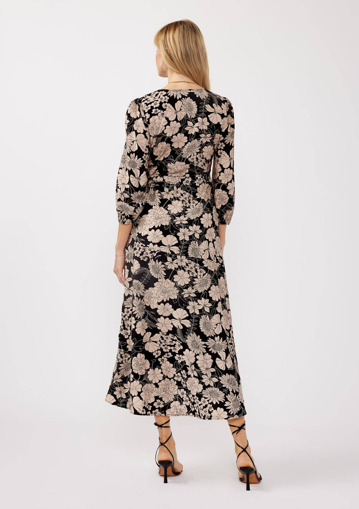 Ryan 3/4 Sleeve Wrap Midi Dress