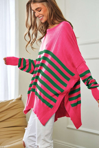 Fiesta Striped Elbow Patch Loose Fit Sweater Top