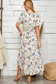 MULTI FLORAL PRINT WAIST TIE DRESS