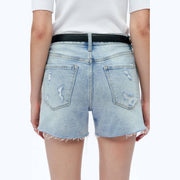 MID RISE DENIM SHORTS WITH RAW HEM