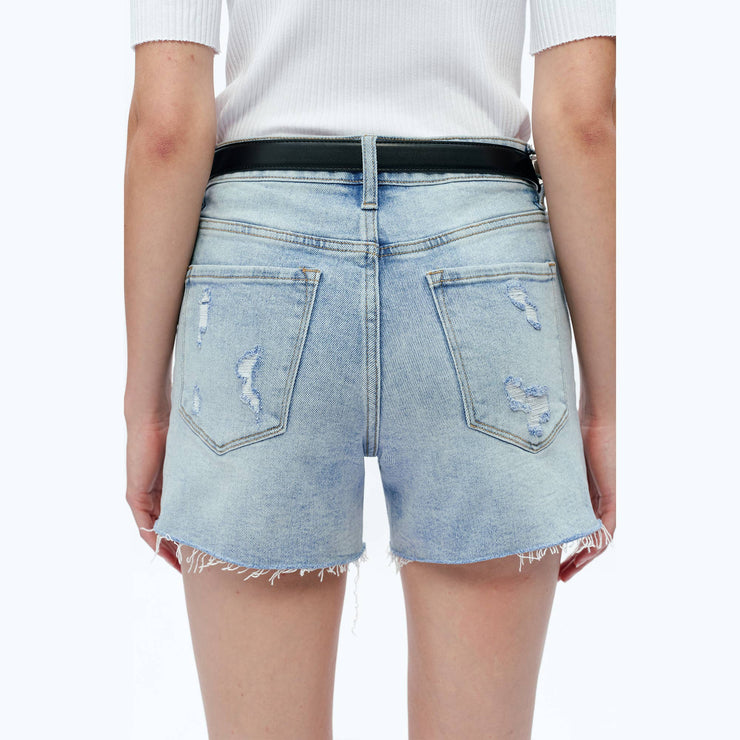MID RISE DENIM SHORTS WITH RAW HEM