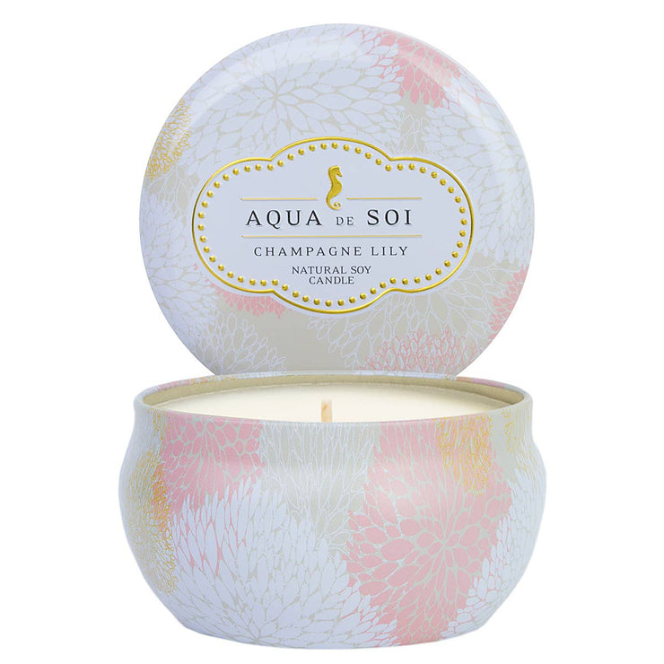 9oz. Tin Champagne Lily candle Aqua De Soi