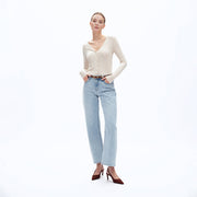 Mari MID RISE BARREL DENIM JEANS WITH FINISHED HEM