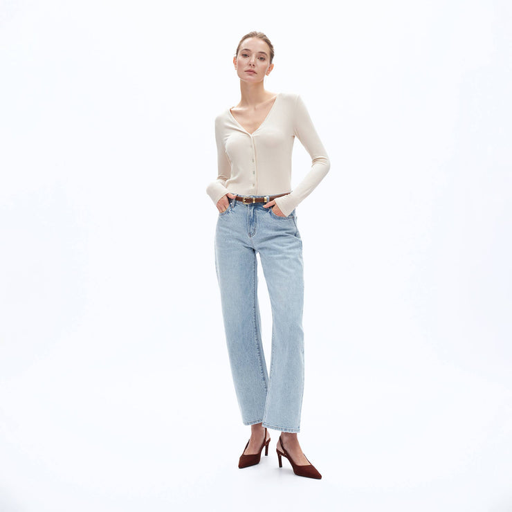 Mari MID RISE BARREL DENIM JEANS WITH FINISHED HEM