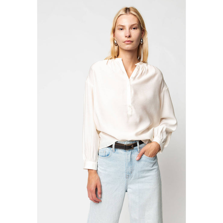 Button-down Blouse With Gathered Neckline