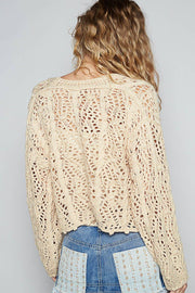 V-ncek long sleeve open weaving cardigan sweater