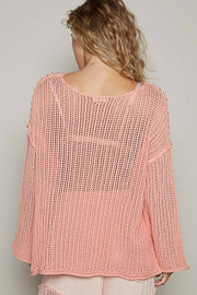 Round neck long sleeve star weave solid lightweight sweater