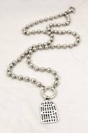 Bird Cage Convertible Short or Long Silver Ball Chain