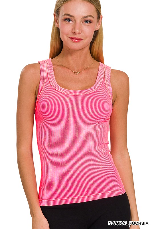 Washed Ribbed Cropped Tank Top