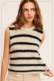 Cherise Stripe Sleeveless Sweater Top