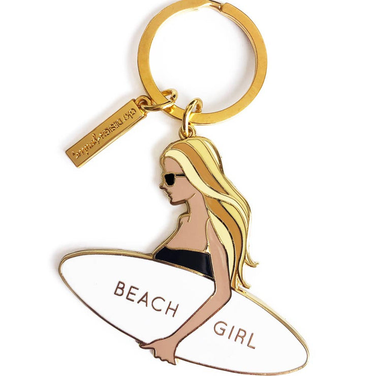 Beach Girl Surfer Girl Keychain - Brown Hair
