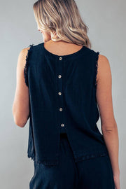 FRAYED TRIM BACK BUTTON TOP