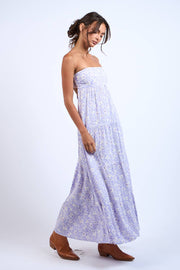 LIGHT PURPLE FLORAL OPEN BACK TIE TUBE MAXI DRESS