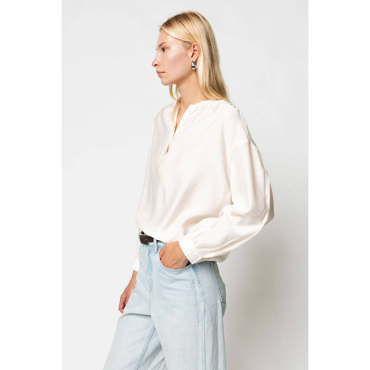 Button-down Blouse With Gathered Neckline