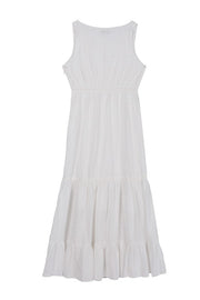 Ellie Embroidered white V neckline tiered dress