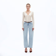 Mari MID RISE BARREL DENIM JEANS WITH FINISHED HEM