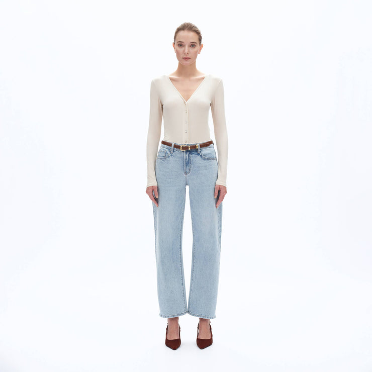 Mari MID RISE BARREL DENIM JEANS WITH FINISHED HEM