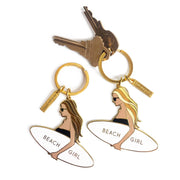 Beach Girl Surfer Girl Keychain - Brown Hair