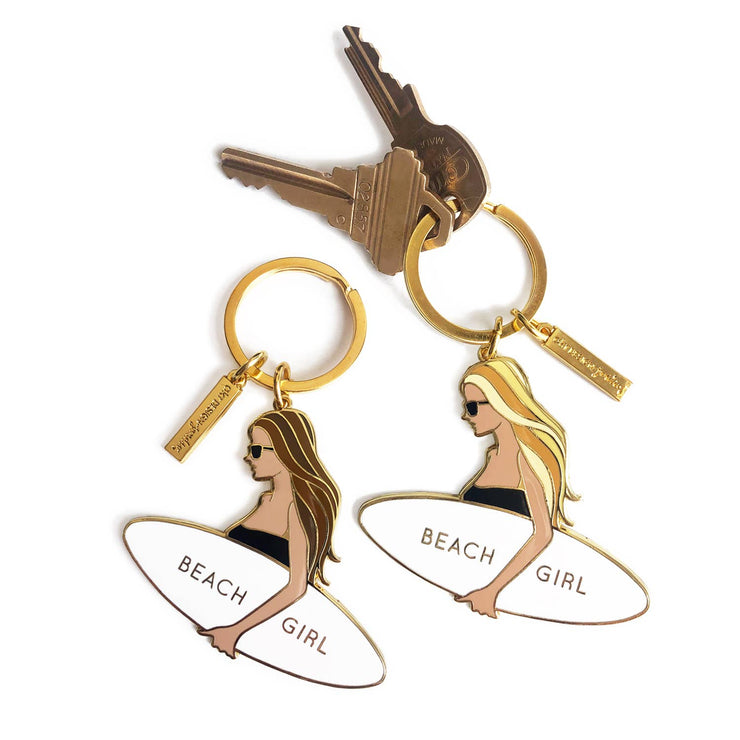 Beach Girl Surfer Girl Keychain - Brown Hair