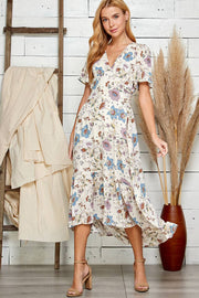 MULTI FLORAL PRINT WAIST TIE DRESS