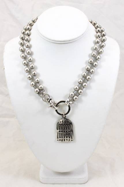 Bird Cage Convertible Short or Long Silver Ball Chain