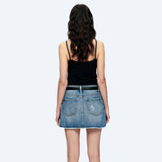 A-LINE DENIM MINI SKIRT WITH FRAYED HEM