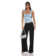Satin Square Neck Top in Sky Blue