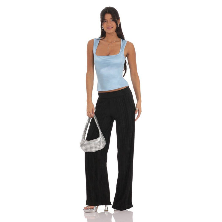 Satin Square Neck Top in Sky Blue