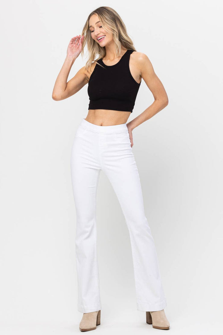 High Rise White Pull On Flares