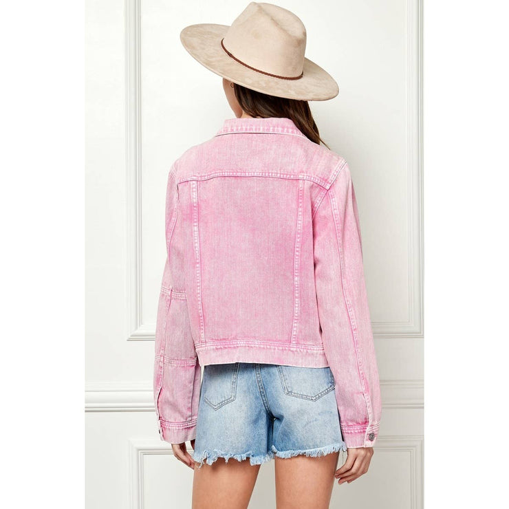 Cropped Denim Jacket with Asymmetric Seam