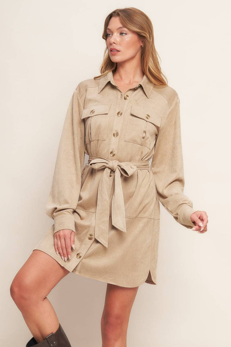 Melina Faux Suede Shirt mini dress