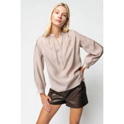 Button-down Blouse With Gathered Neckline