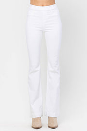 High Rise White Pull On Flares