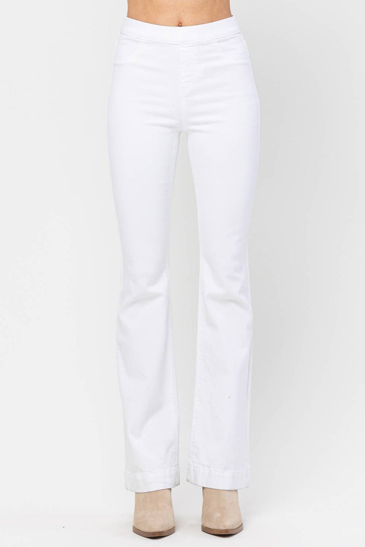 High Rise White Pull On Flares