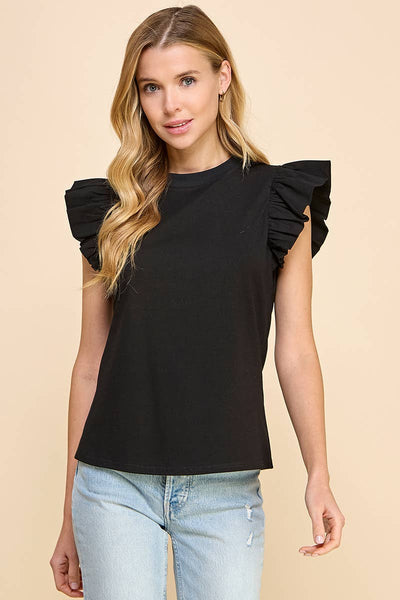 CT8763-Ruffle Sleeve Poplin Top