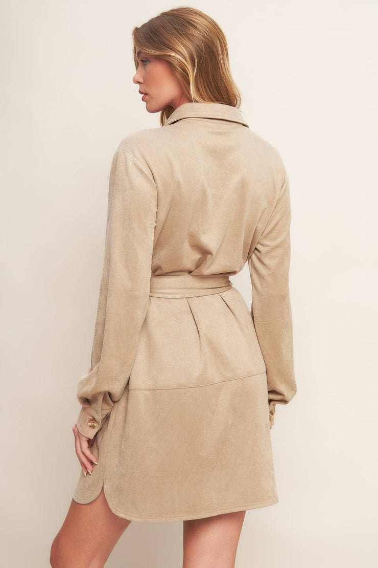 Melina Faux Suede Shirt mini dress