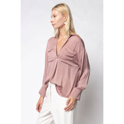 Deep V-neck Long Sleeve Blouse