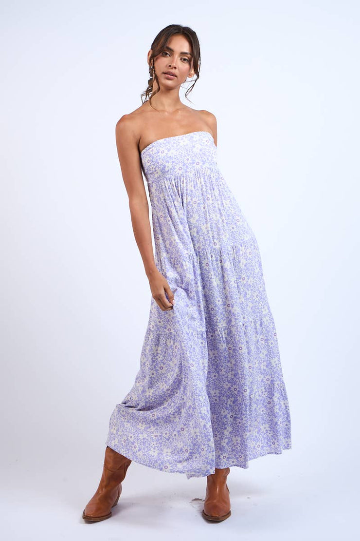 LIGHT PURPLE FLORAL OPEN BACK TIE TUBE MAXI DRESS