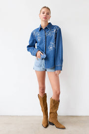Darcie Denim Shacket with Embroidery
