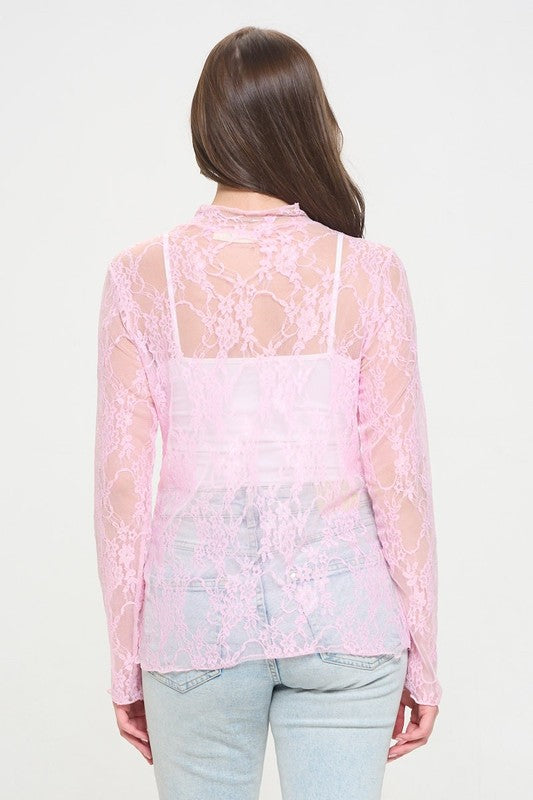 Amara Floral print lace long sleeves top
