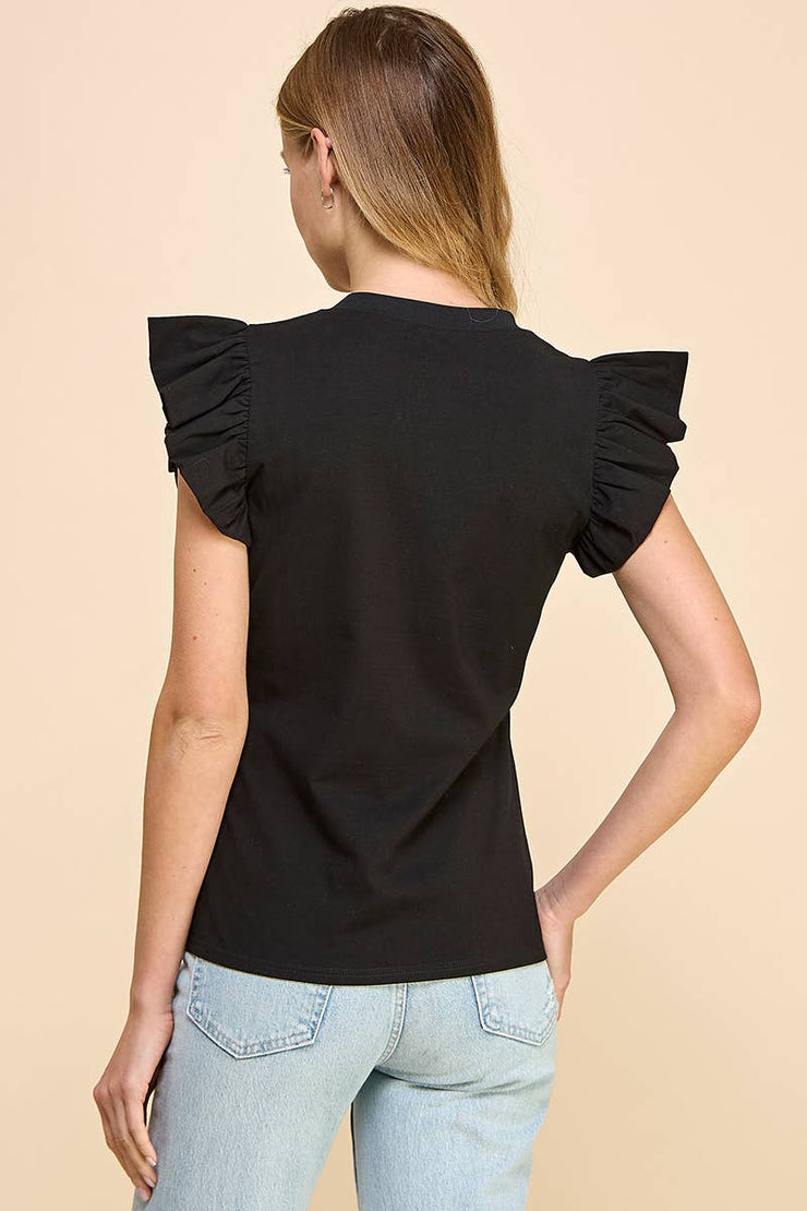 CT8763-Ruffle Sleeve Poplin Top