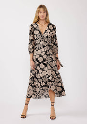 Ryan 3/4 Sleeve Wrap Midi Dress