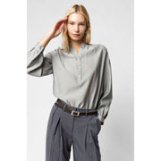 Button-down Blouse With Gathered Neckline