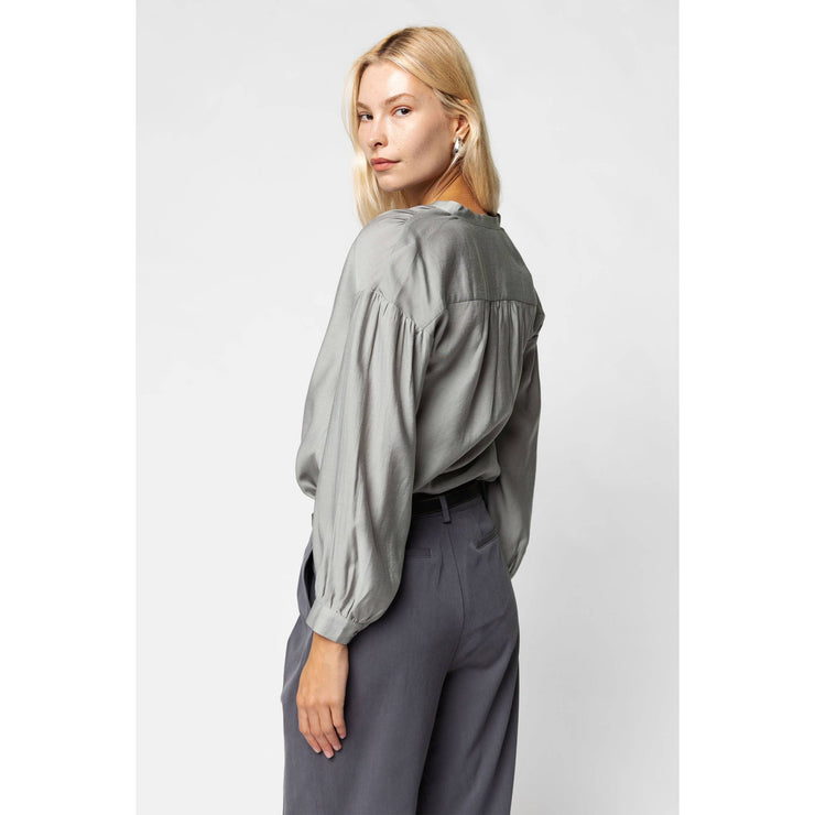 Button-down Blouse With Gathered Neckline