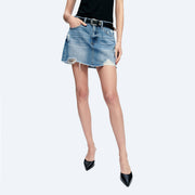 A-LINE DENIM MINI SKIRT WITH FRAYED HEM