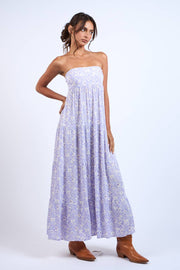 LIGHT PURPLE FLORAL OPEN BACK TIE TUBE MAXI DRESS