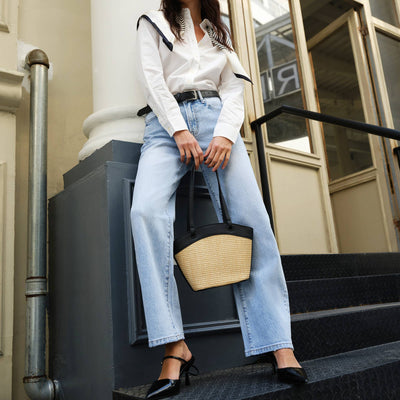Mari MID RISE BARREL DENIM JEANS WITH FINISHED HEM