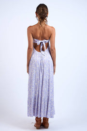 LIGHT PURPLE FLORAL OPEN BACK TIE TUBE MAXI DRESS